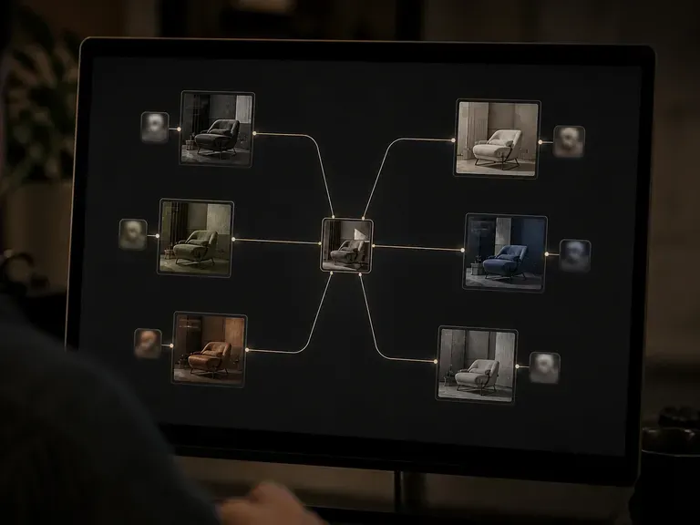 One reference thumbnail radiating to several differently toned generated frames