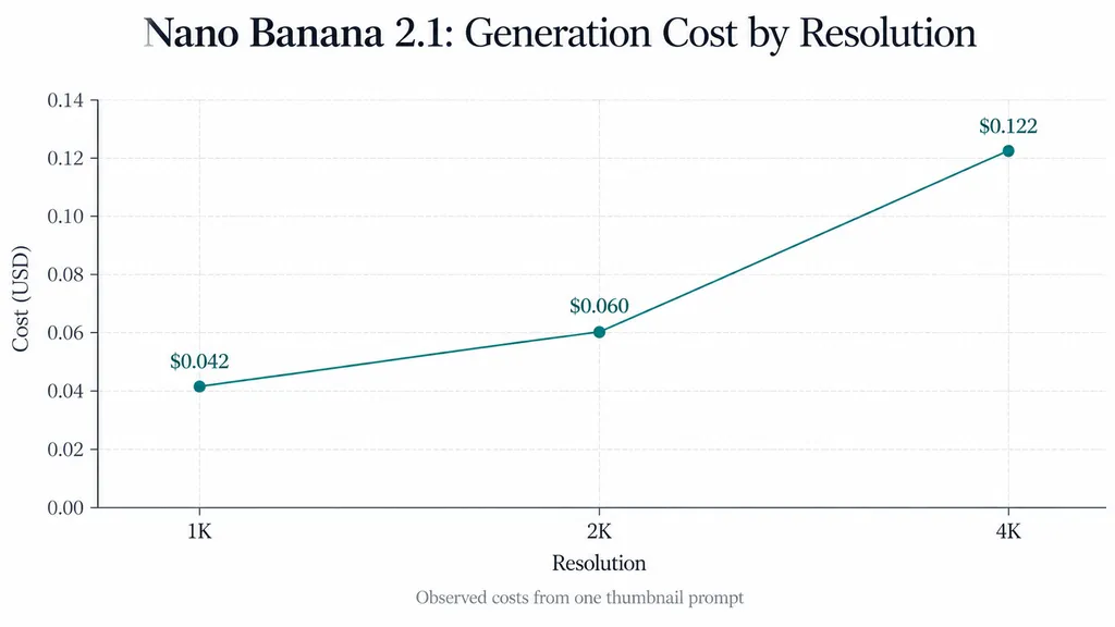Line chart showing Nano Banana 2.1 image generation costs by resolution: $0.042 at 1K, $0.060 at 2K, and $0.122 at 4K.