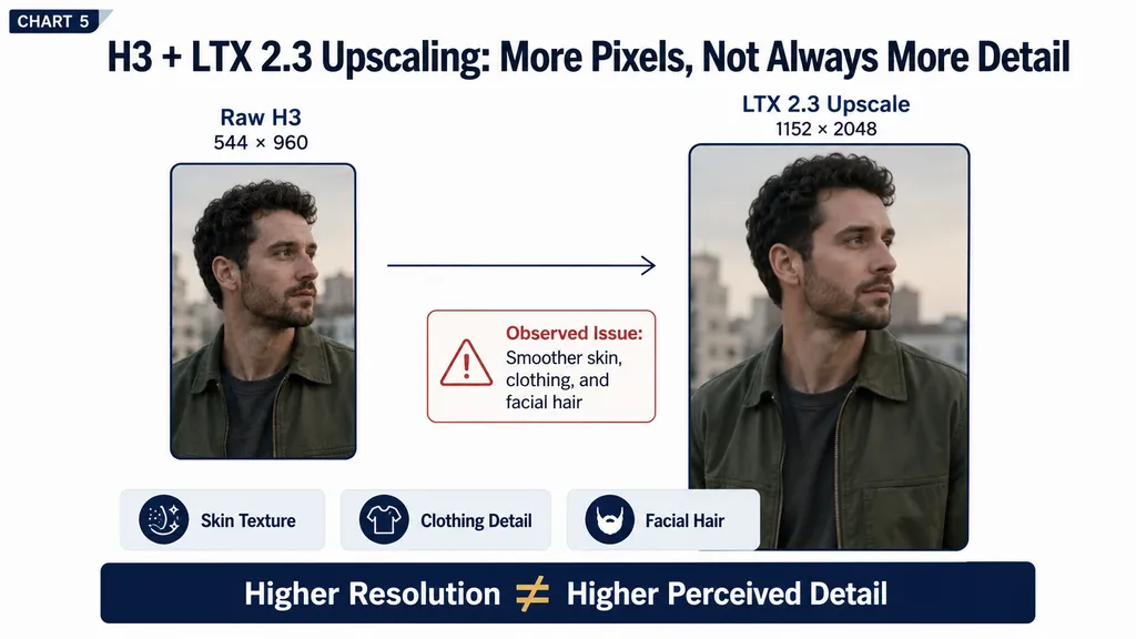 H3 + LTX 2.3 Upscaling: More Pixels, Not Always More Detail