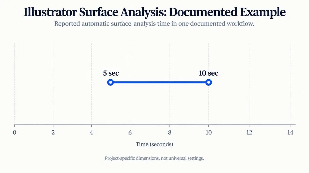 Range chart showing a documented Illustrator automatic surface-analysis time of approximately 5 to 10 seconds.