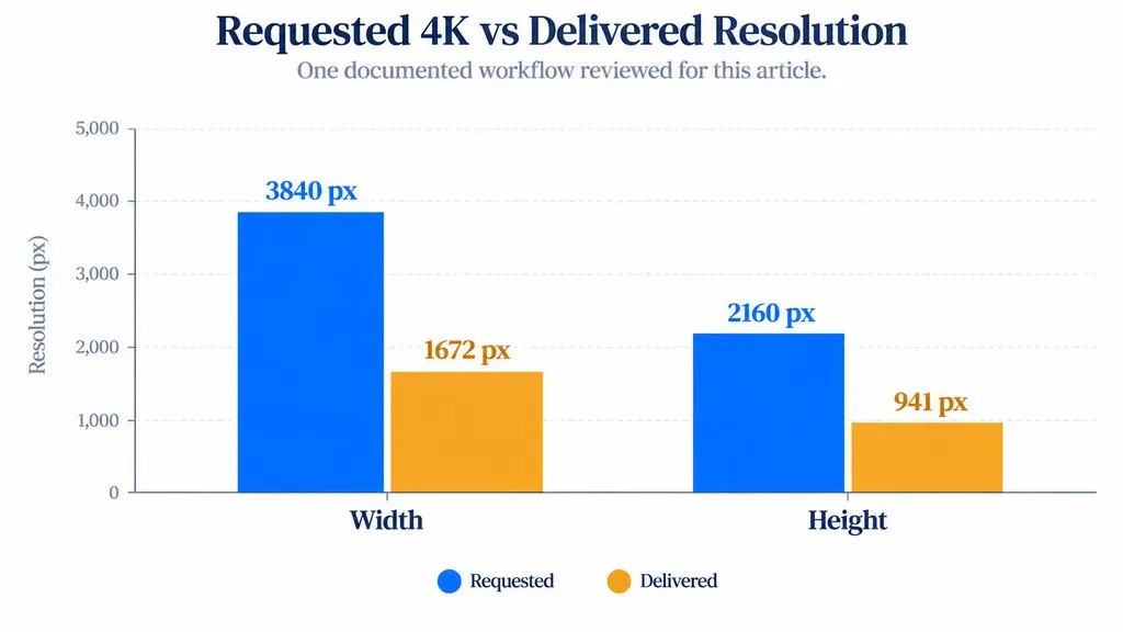 Grouped bar chart comparing a requested 3840 by 2160 image with a delivered image of approximately 1672 by 941 pixels.