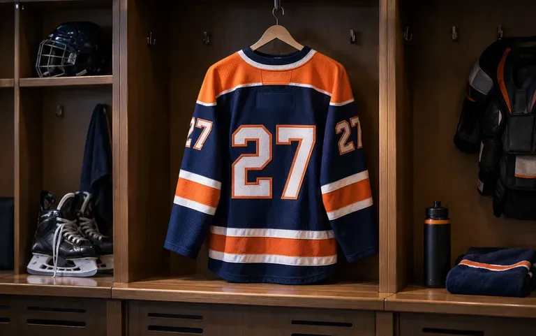 A hockey sweater design in a team's colors
