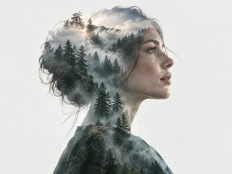 A portrait and forest blended into a double exposure image