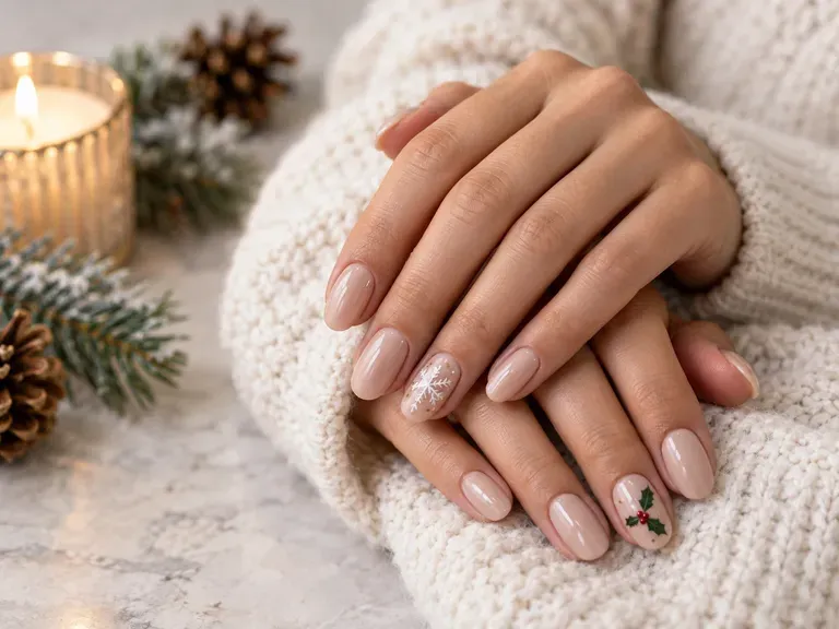 Holiday Nail Art: small seasonal motifs on a neutral base