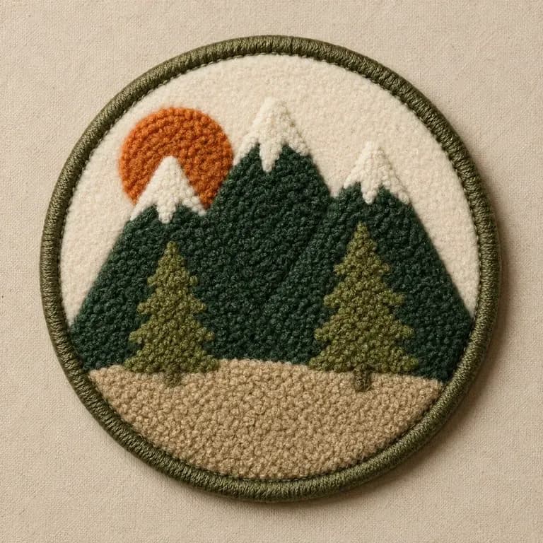 A close-up of a chenille-style raised patch