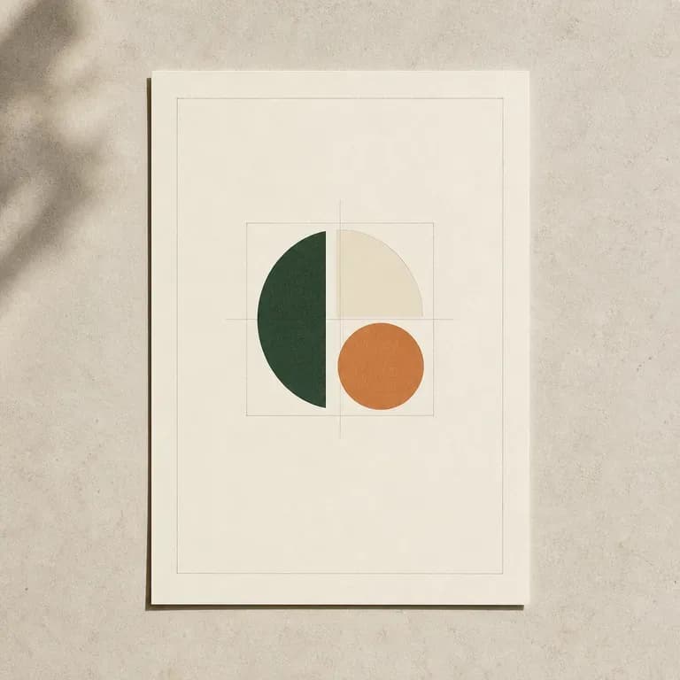 A logo usage page with geometric guide lines showing clear space around the mark