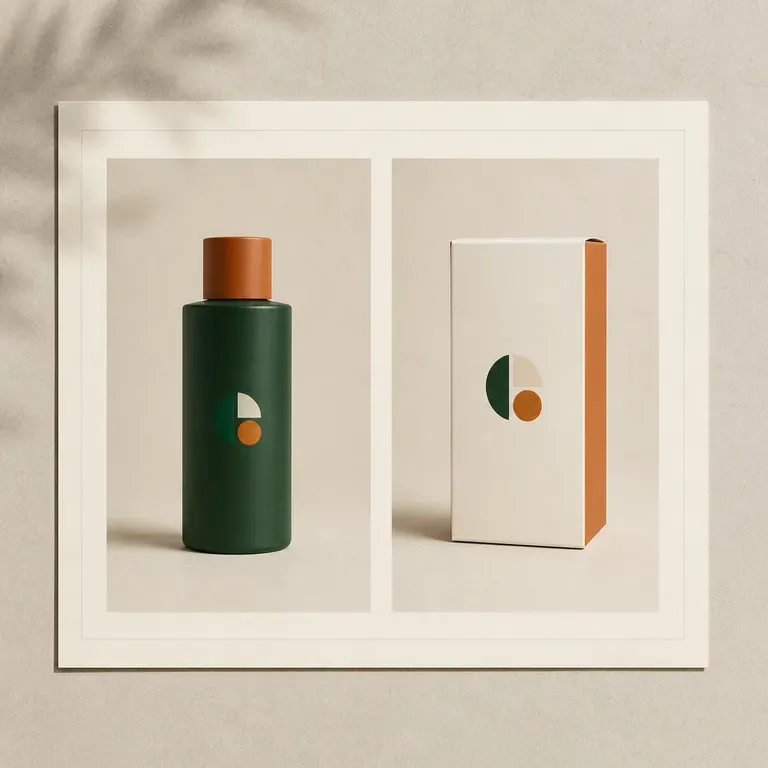 An application example page with a logo shown on packaging or letterhead mockups