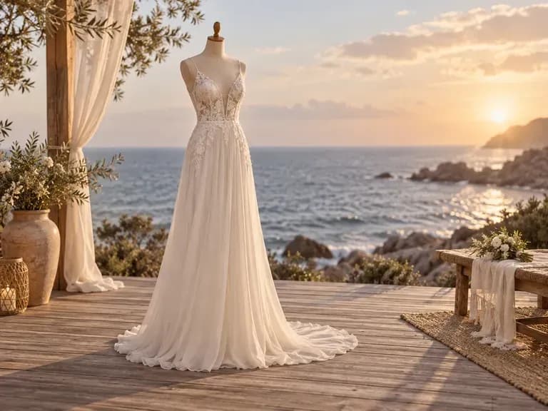 Beach Wedding Dresses: light chiffon with a short train