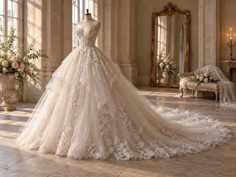 Cathedral Ball Gowns: layered tulle and a long train