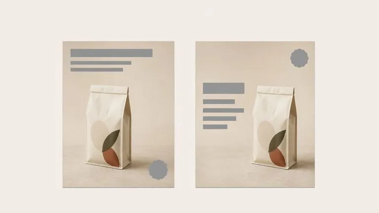 One product laid out two ways with the headline block in different positions