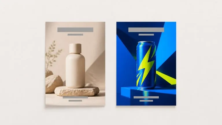 Two different products each given a poster whose mood clearly suits it