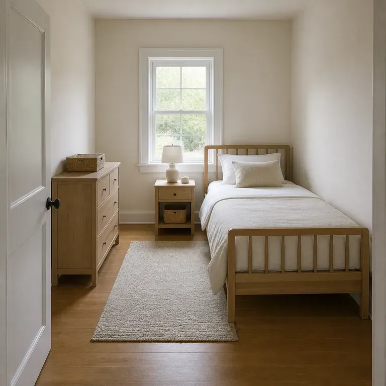 A close-up of a small bedroom after a redesign