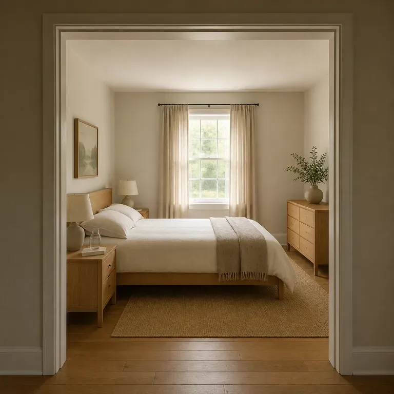 A close-up of a guest room after a redesign