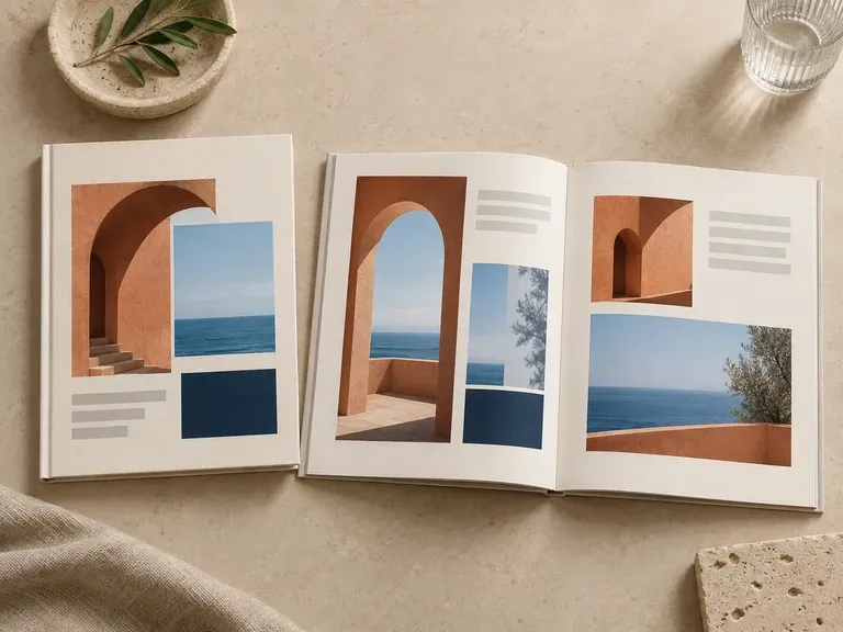 Brand Booklet Review: present a finished cover with a representative inside spread