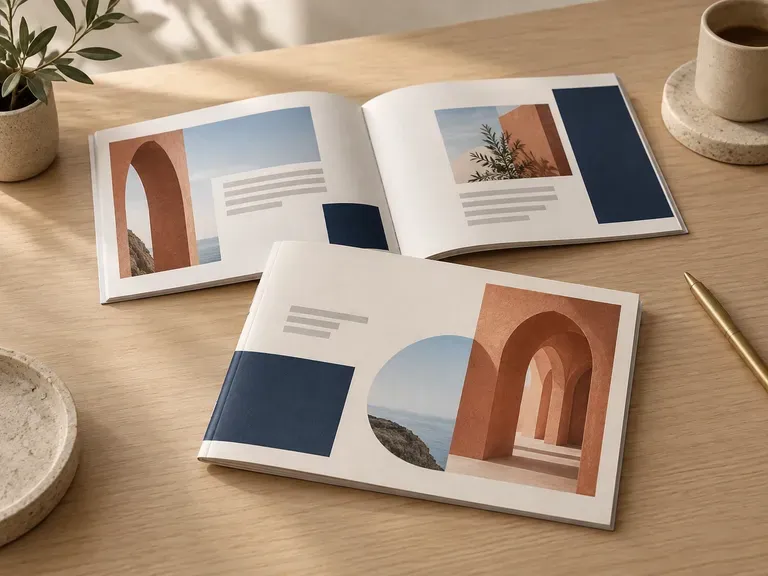 Company Profile Presentation: place a corporate booklet in a simple desk setting