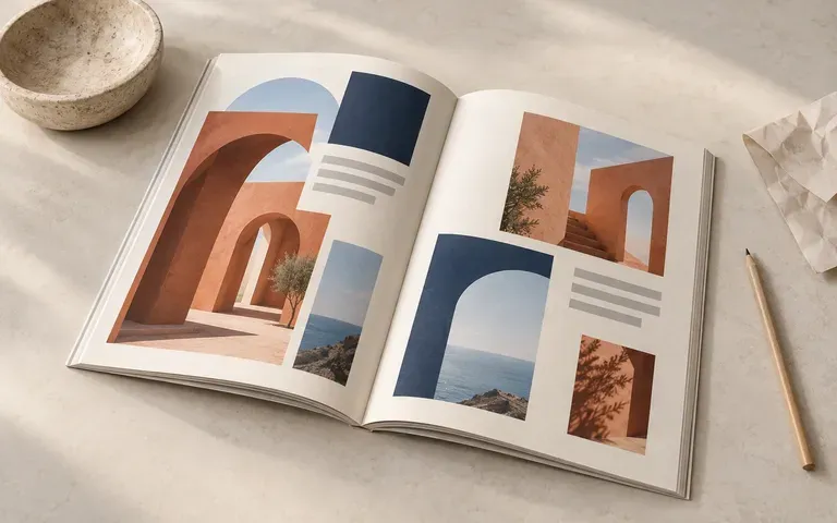A student editorial project shown as an open booklet