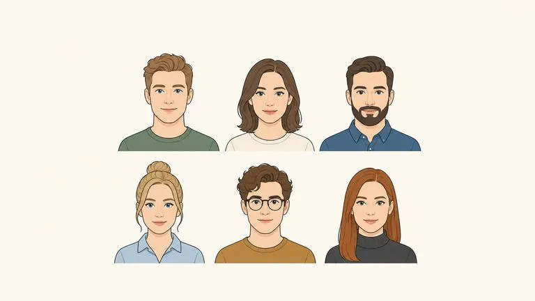Six team avatars in one consistent style laid out as an about page