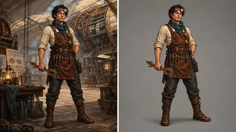 Two renders of the same character from different image models, same design, different brushwork