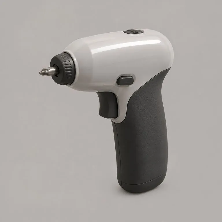 A cordless screwdriver whose grip section is soft-touch matte while the body stays glossy