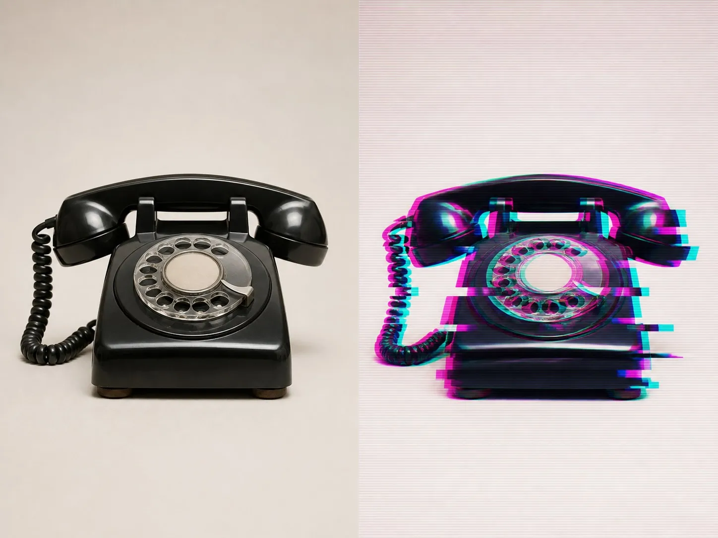 A clean photograph on the left and the same photograph heavily glitched on the right