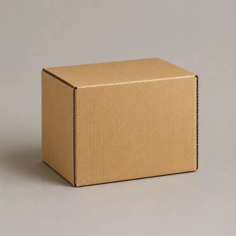 A corrugated shipping box with the flute texture reading through under raking light