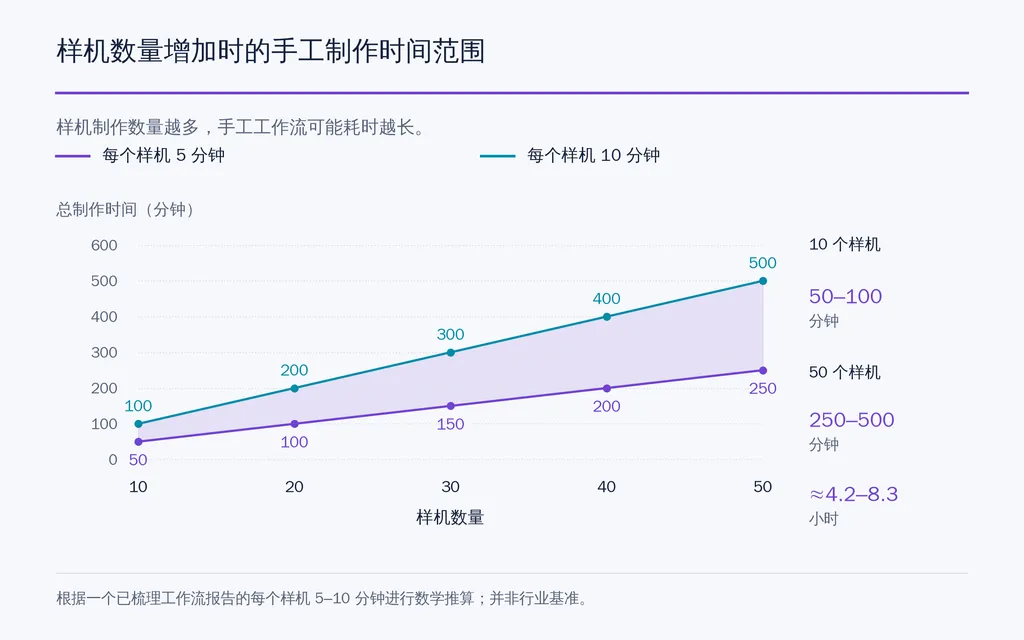 样机数量增加时的手工制作时间范围