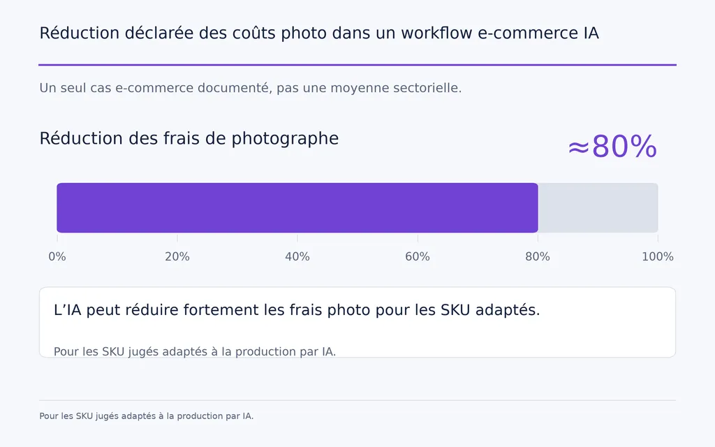 Réduction déclarée des coûts photo dans un workflow e-commerce IA