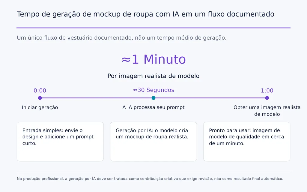 Tempo de geração de mockup de roupa com IA em um fluxo documentado