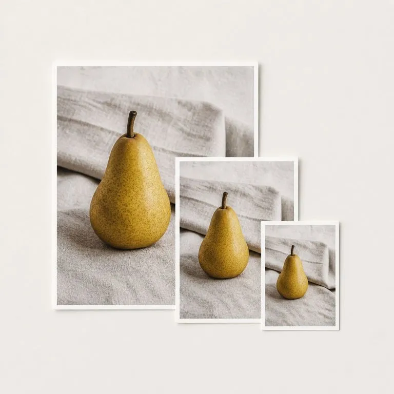 One source photograph shown at three increasing output sizes