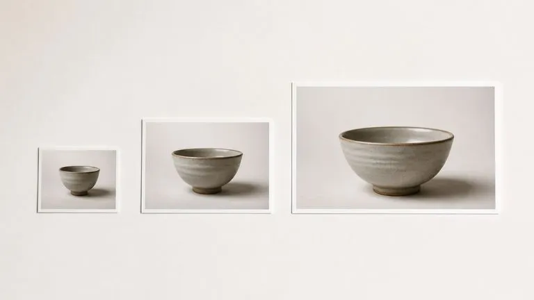 One image checked at three output sizes before committing to print