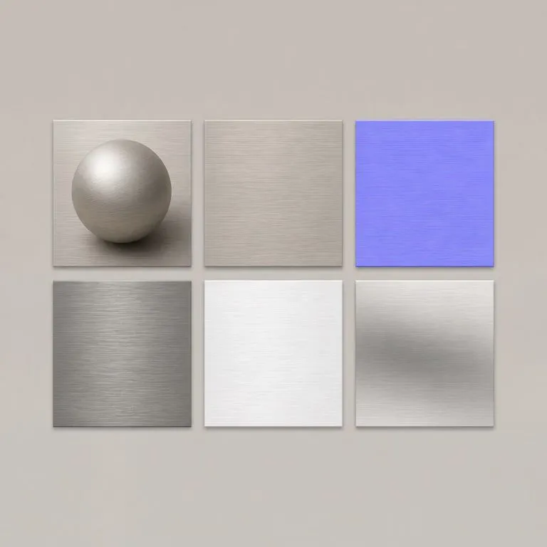A six-tile material set derived from brushed aluminium