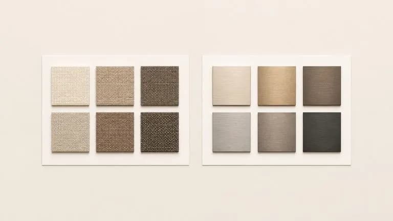 Two six-tile material sets laid side by side for comparison on a clean board