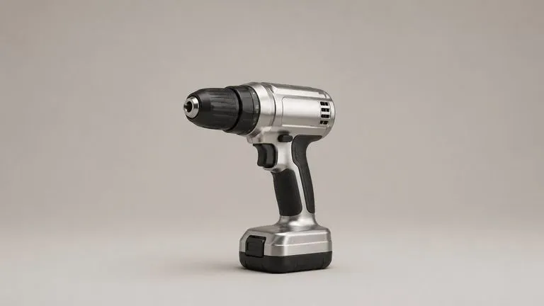 A cordless drill with the body changed to brushed metal while the rubber grip stays as it was