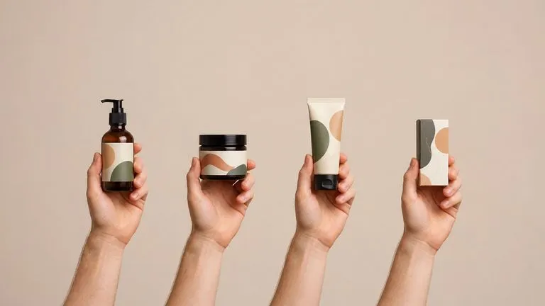 Four different products each held the same way in a consistent row