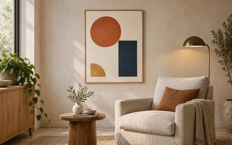 An art print displayed in a simple framed room scene