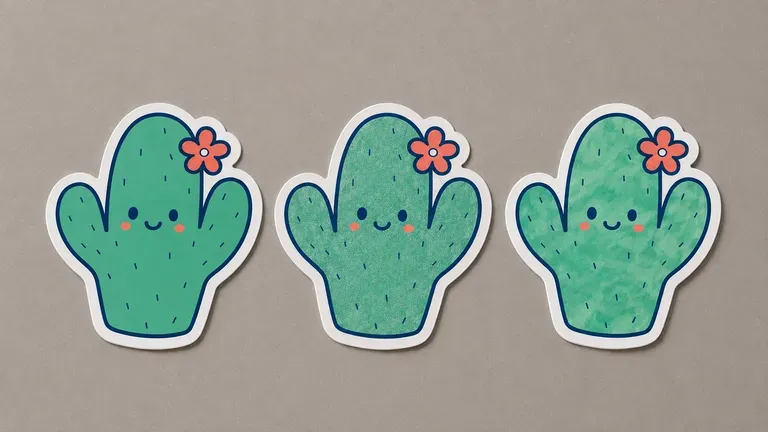 Three stickers in different illustration styles stuck on the same surface for the same theme