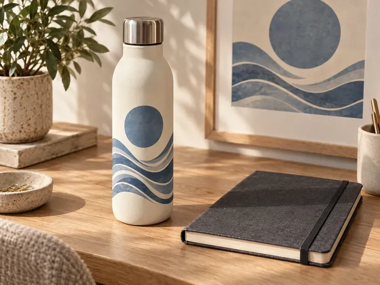 Company Merchandise: a logo shown on a reusable bottle for an internal proposal