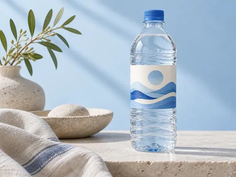 Bottled Water Packaging: finished label artwork applied to a container reference