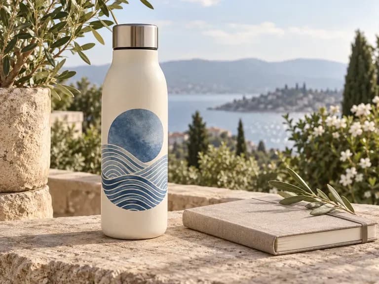 Lifestyle Presentation Images: a branded bottle placed in a described everyday setting
