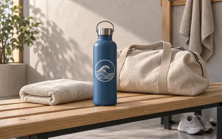 An event identity applied to a reusable water bottle