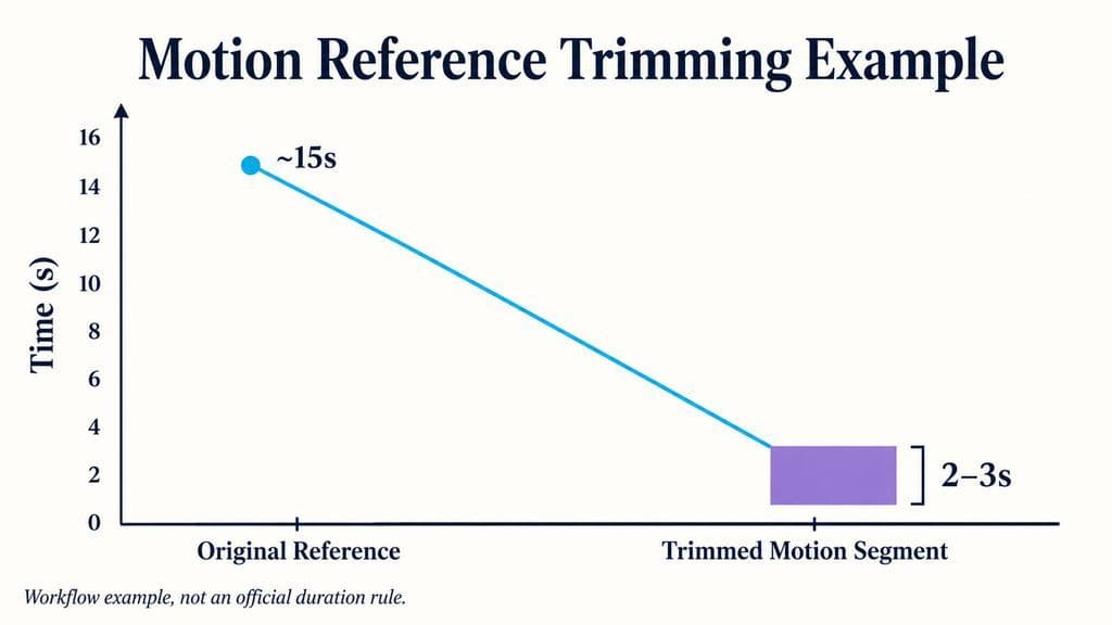 Slope chart showing an approximately 15-second motion reference trimmed to a 2–3 second segment containing only the required motion.