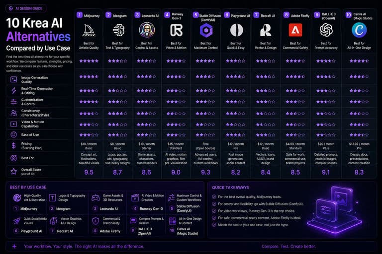 10 Krea AI Alternatives Compared by Use Case