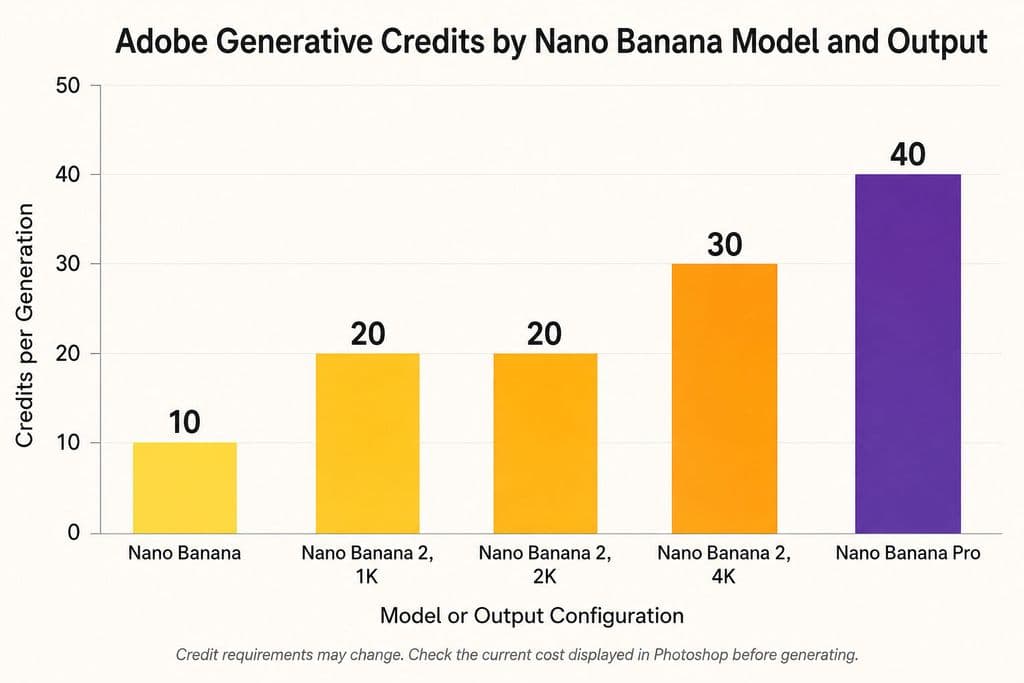 Adobe Generative Credits by Nano Banana Model and Output