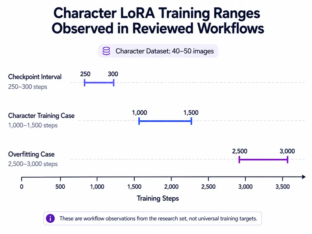 Character LoRA Training Ranges Observed in Reviewed Workflows