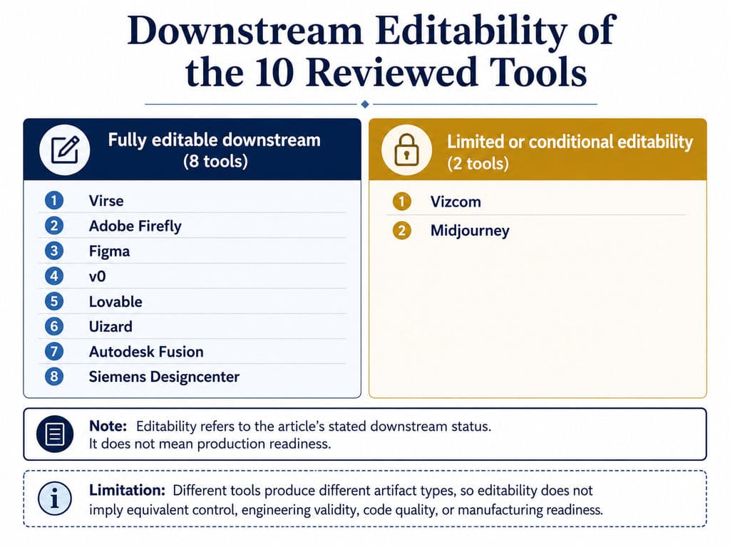 Downstream Editability of the 10 Reviewed Tools