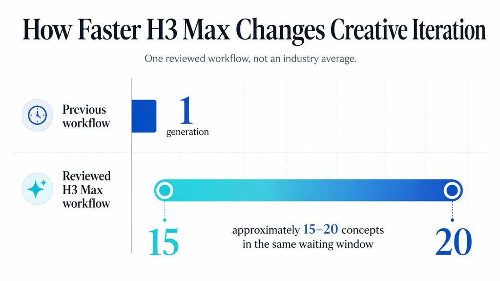 Bar chart showing one previous generation versus approximately 15–20 H3 Max concept variations within the same waiting window.