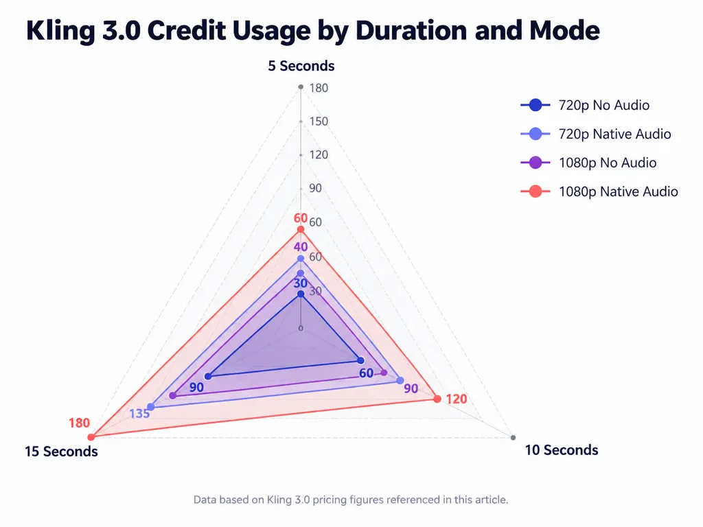Kling 3.0 Credit Usage by Duration and Mode