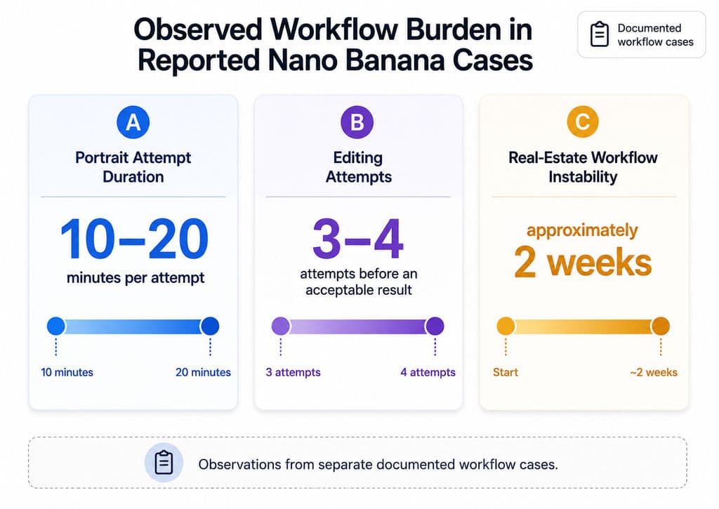 Observed Workflow Burden in Reported Nano Banana Cases