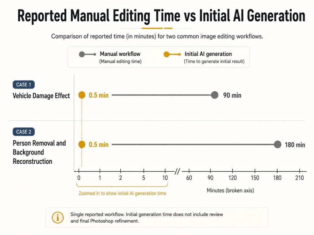 Reported Manual Editing Time vs Initial AI Generation