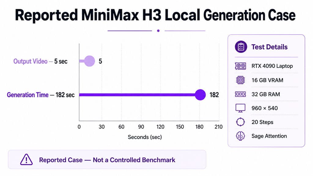 Reported MiniMax H3 Local Generation Case